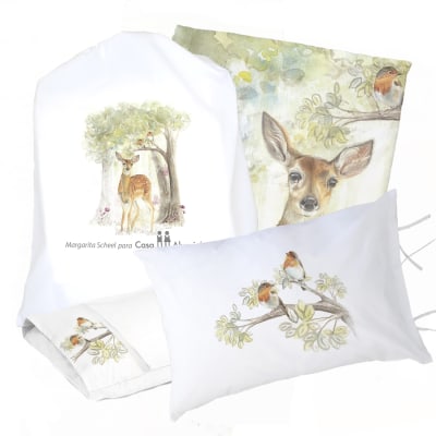 JUEGO DE CAMA FUNDA DE PLUMÓN + SABANA BAJERA + FUNDAS ALMOHADA BAMBI BOSQUE