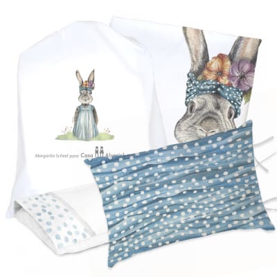 JUEGO DE CAMA FUNDA DE PLUMÓN + SABANA BAJERA + FUNDAS ALMOHADA CONEJA FLORA