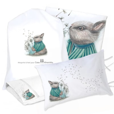JUEGO DE CAMA FUNDA DE PLUMÓN + SABANA BAJERA + FUNDAS ALMOHADA CONEJO PIDE UN DESEO