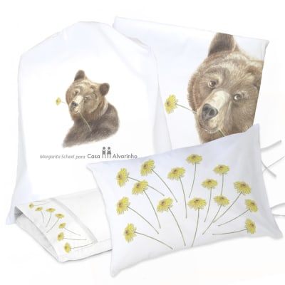 JUEGO DE CAMA FUNDA DE PLUMÓN + SABANA BAJERA + FUNDAS ALMOHADA OSA AMABLE