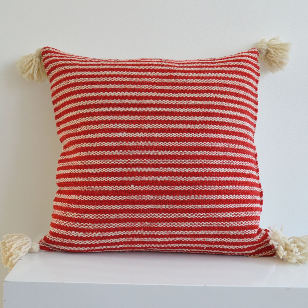 COJÍN TELAR RAYAS ROJAS | Casa Alvarinho