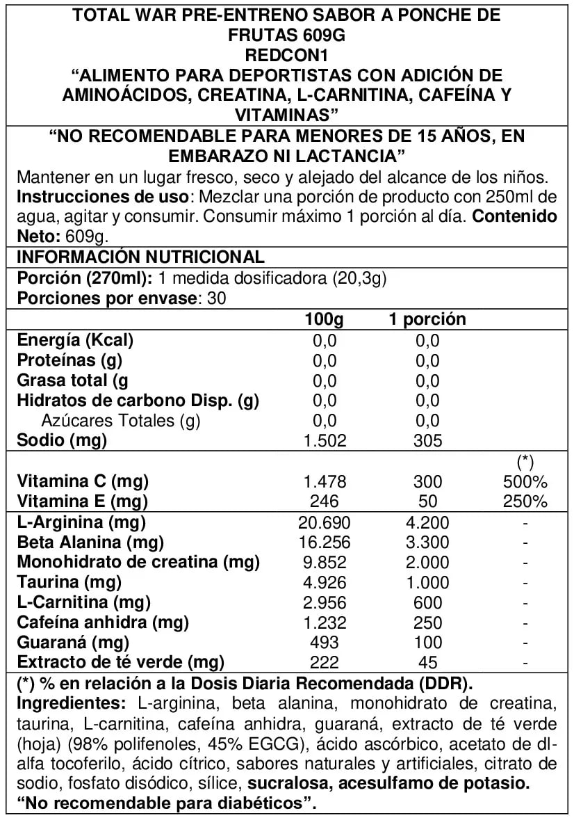 Total War PreWorkout 600grs Redcon13