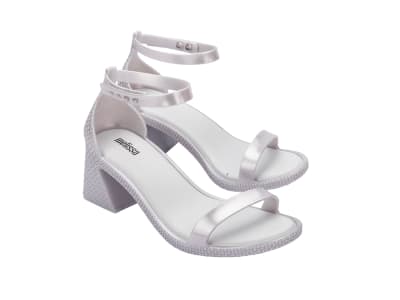 MELISSA LUX HEEL AD PLATA METALIZADA/BLANCO TALLA 5 USA1