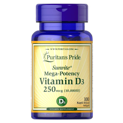 VITAMINA D3 10.000UI MEGA POTENCIA 100CAPS PURITANS PRIDE