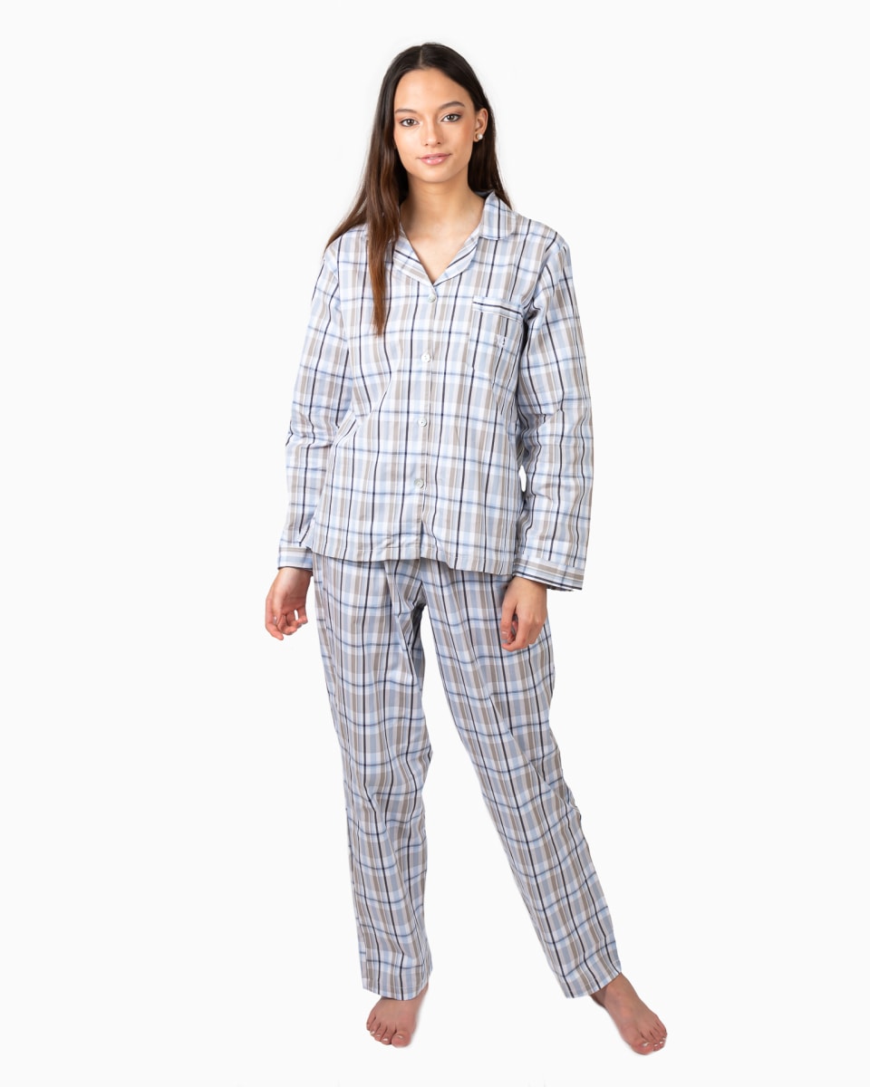 PIJAMA CLÁSICO ABOTONADO CUADRILLE CELESTE1