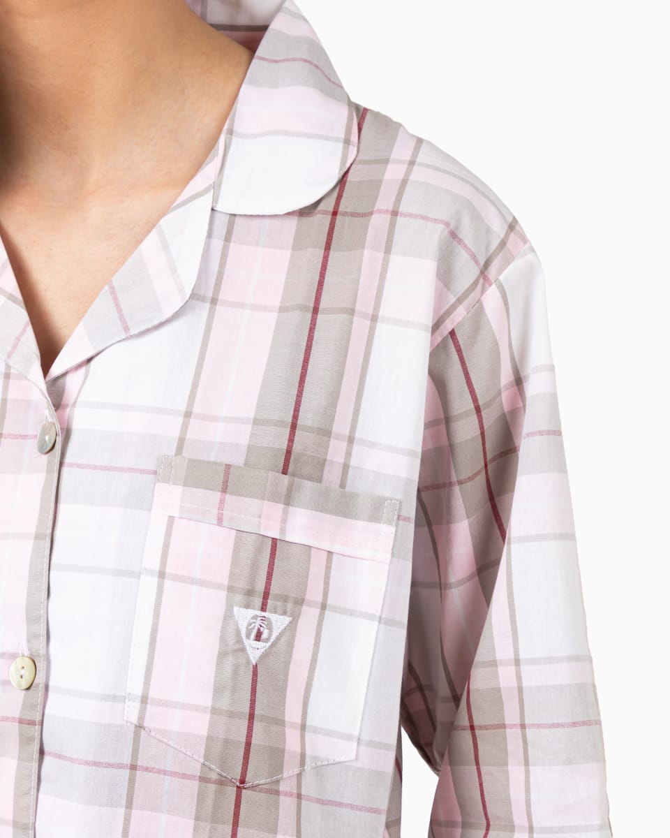 PIJAMA CLÁSICO ABOTONADO CUADRILLE ROSADO4