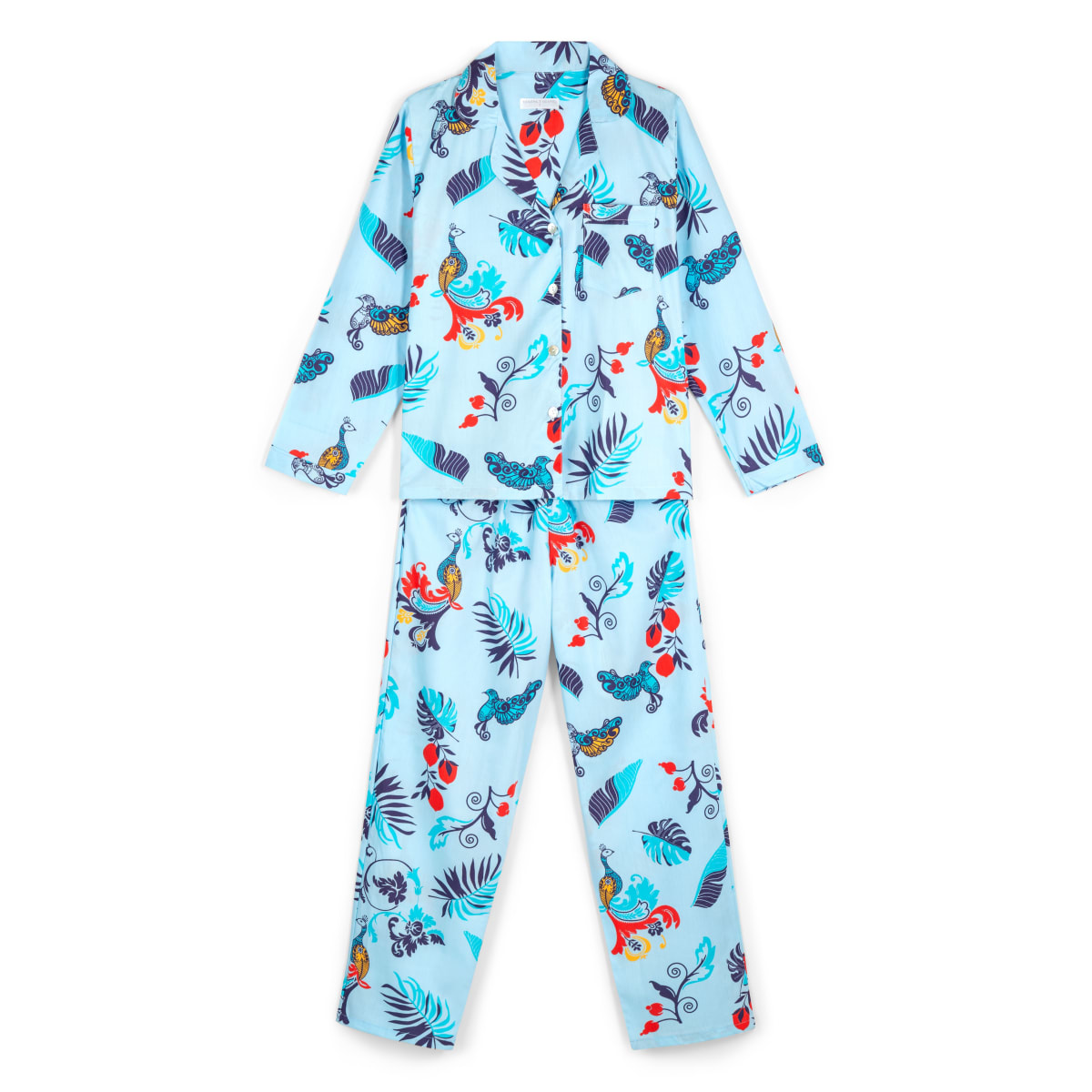 PIJAMA CLÁSICO ABOTONADO PAVO REAL1