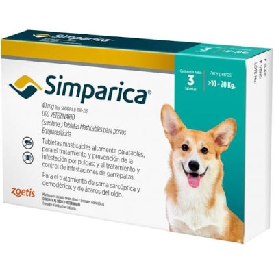 Simparica 40 Mg 10.1 - 20 Kg 3 Comprimidos