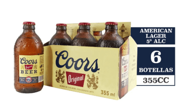 PACK COORS BEER 355 CC X 6 UND