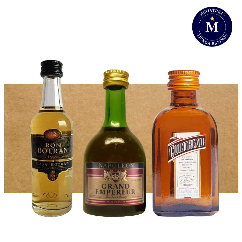 Mix Miniaturas Brandy Napoleon Grand Empereur, Ron Botran Reserva & Licor Cointreau.