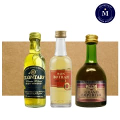 Mix Miniaturas Brandy Napoleon Grand Empereur, Ron Botran Añejo Oro & Whisky Clontarf Classic Blend.