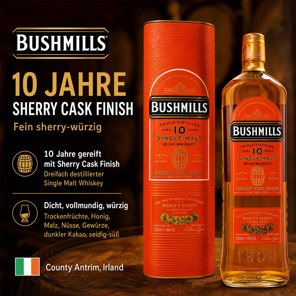 Whisky Bushmills 10 años. 1000ml. Single Malt Sherry Cask.2