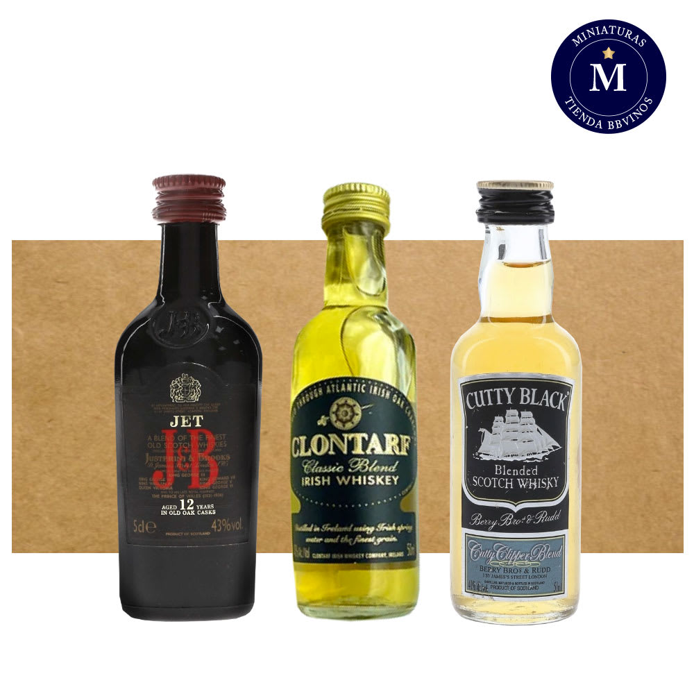 Mix Miniaturas Whisky Clontarf Classic Blend, Whisky Cutty Black & Whisky JB Jet 12 años.1