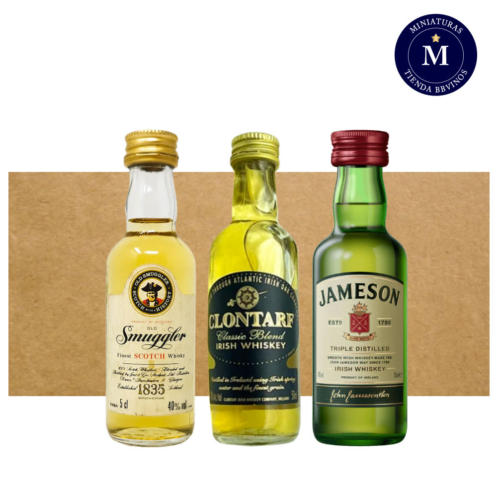 Mix Miniaturas Whisky Smuggler Finest, Whisky Jameson Irish Whiskey & Whisky Clontarf Classic Blend.1