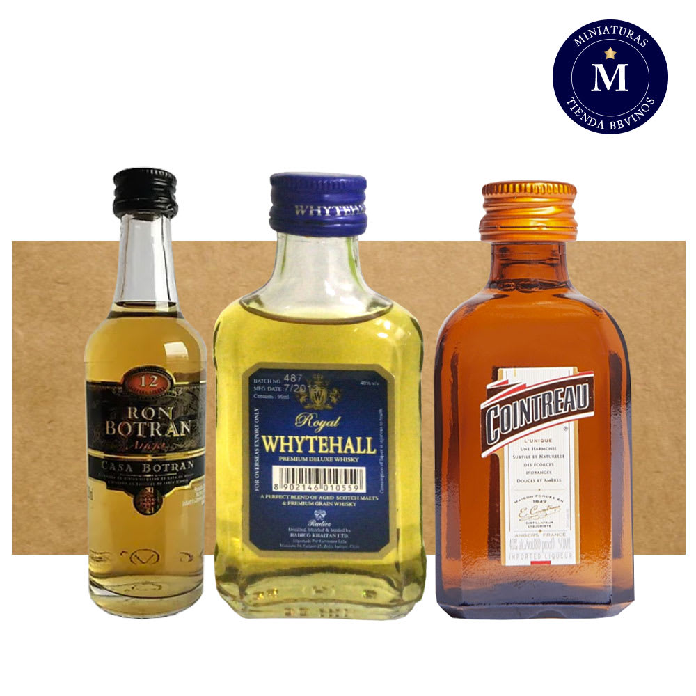 Mix Miniaturas Ron Botran Reserva, Whisky Whytehall & Licor Cointreau.1