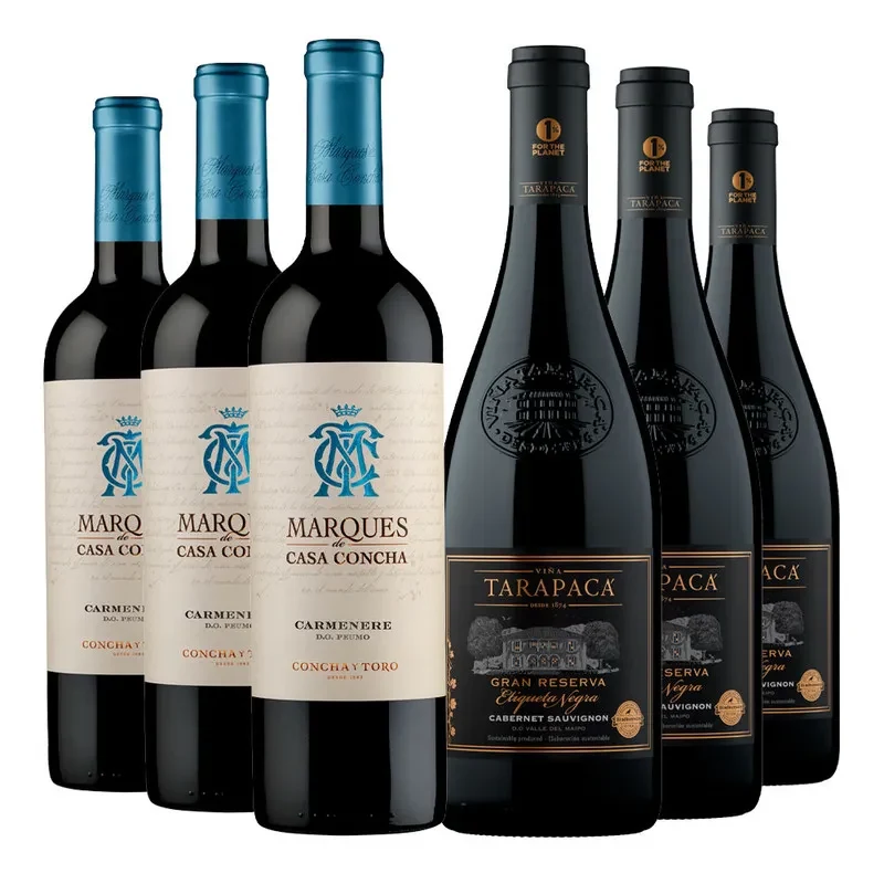 6 Vinos Mix Clasicos: 3 Marques Ca + 3 Tarapaca E.Negra1