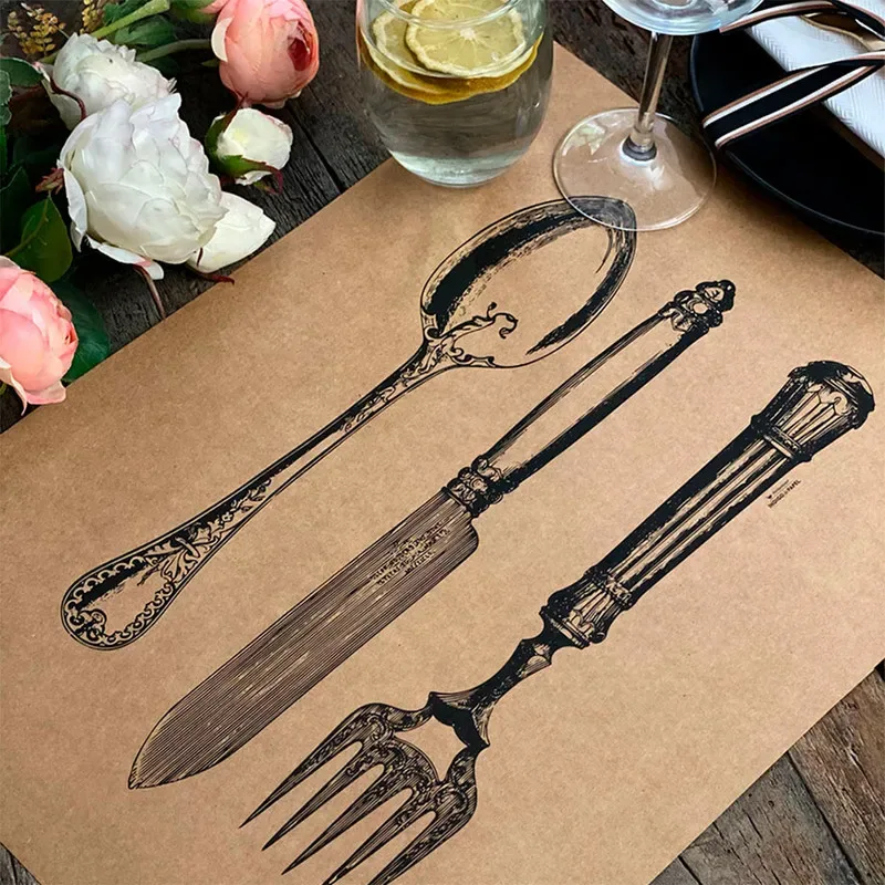 Individuales de Papel Kraft, Cubierto Verticales, 20 unidades