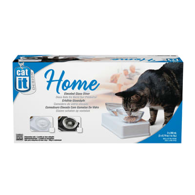 Catit Home comedero doble elevado de Vidrio para gato plato vidrio