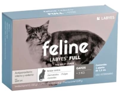Feline Labyes Pipeta para Gato Parásitos internos y Externos 1,2 ml mas de 5 kg 