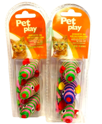 Set 3 Ratones De Cuerda Para Gato