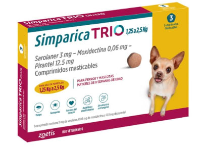 Simparica Trio de 3 comprimidos 1,25 a 2,5 kg