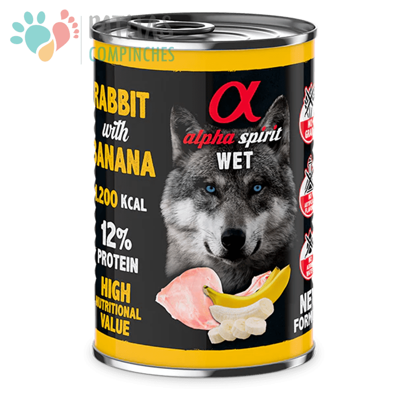 Alpha Spirit Dog Lata 400g. | Conejo-Platano1