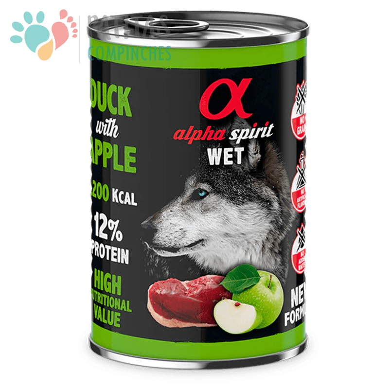 Alpha Spirit Dog Lata 400g. | Pato-Manzana1
