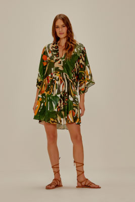 VESTIDO MANGA FOLHAGEM ONCA VESTIDO MANGA FOLHAGEM ONCA