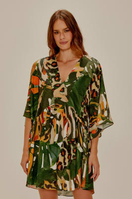 VESTIDO MANGA FOLHAGEM ONCA VESTIDO MANGA FOLHAGEM ONCA