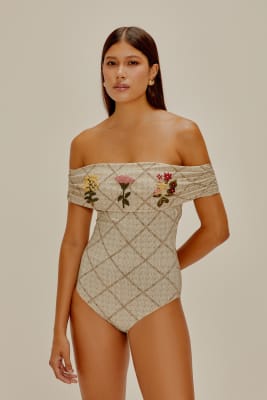 TRAJE DE BAÑO STRAPLESS FLORAL BORDADO TRAJE DE BAÑO STRAPLESS FLORAL BORDADO