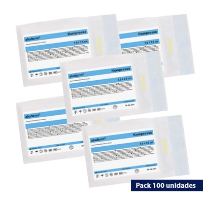 Compresa de gasa Aluderm  7,5X7,5 CM - esteril duracion 20 años - PACK 100 unidades