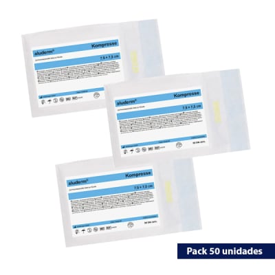 Compresa de gasa Aluderm  7,5X7,5 CM - esteril duracion 20 años - PACK 50 unidades
