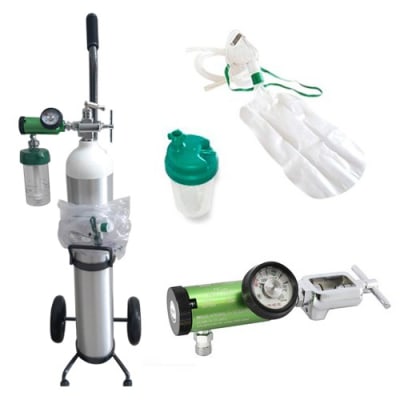 Kit de Oxigeno Tipo E Regulador Yugo DISS c/vaso