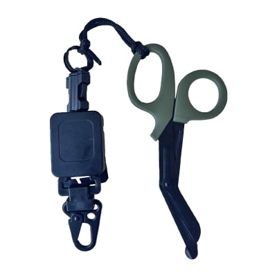 Tijera Trauma 19 cm mango Verde Tactica + Porta Tijera Trauma Retráctil1
