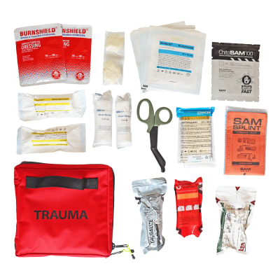 Estuche TRAUMA 22 x 22 cm - Rojo - estampado KIT TRAUMA Equipado manejo de Hemorragia/Senderismo/Out1