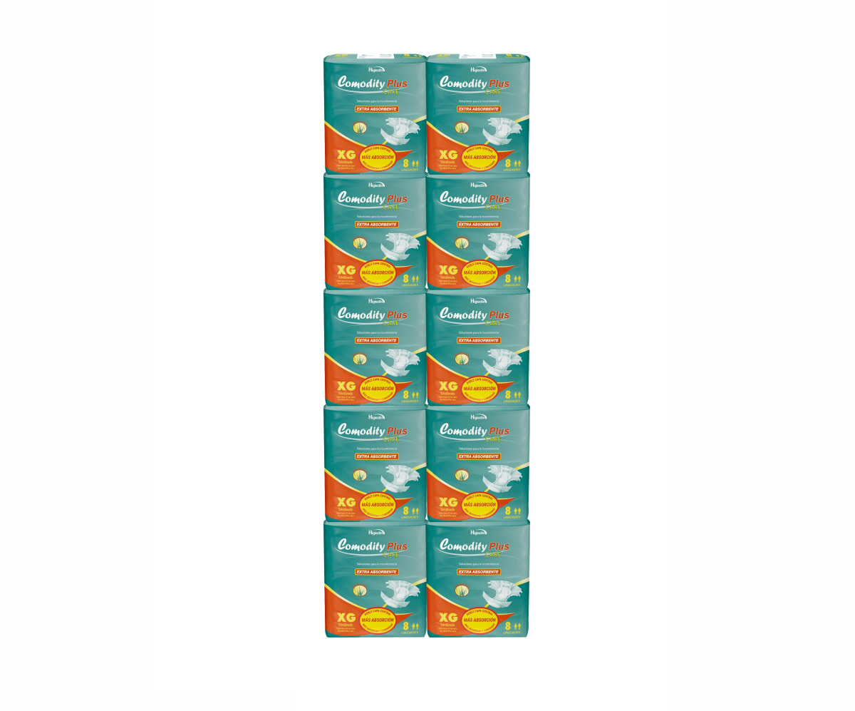 Pañal Comodity Plus Adulto XG x 8 uds, Manga x10 Paq.1