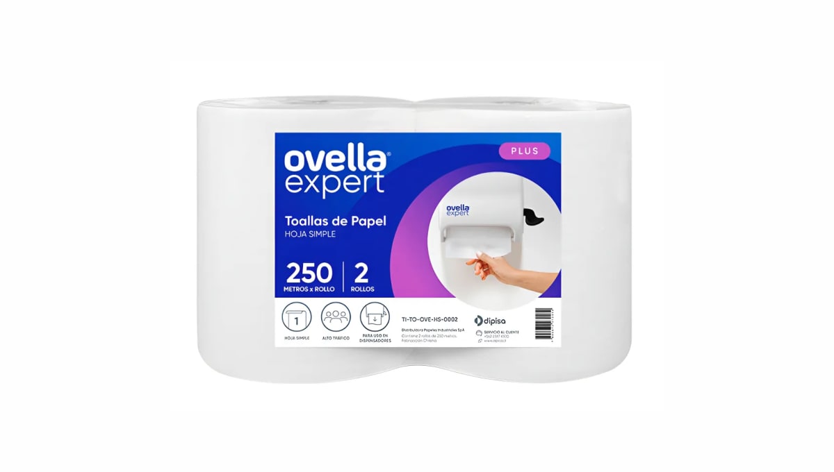 Toalla Papel Ovella Expert Plus Hoja Simple 2 Rollo 250 m1