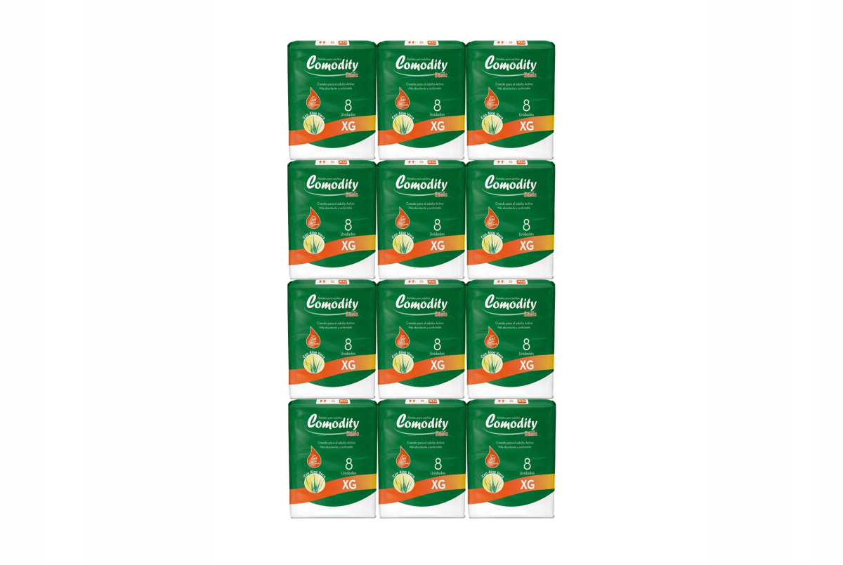 Pañal Comodity Basic XG con Aloe Vera Adulto 8 uds, Manga x12 Paq.1