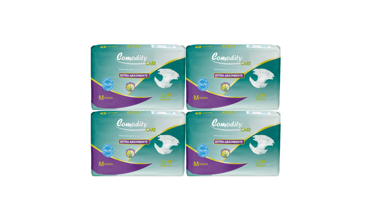 Pañal Comodity Care Adulto M x22 uds, Manga x4 Paq.1