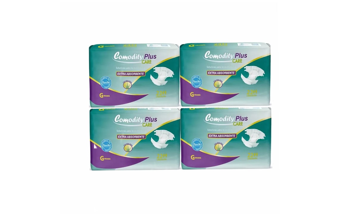 Pañal Comodity Plus Care Adulto G x22 uds, Manga x4 Paq.1