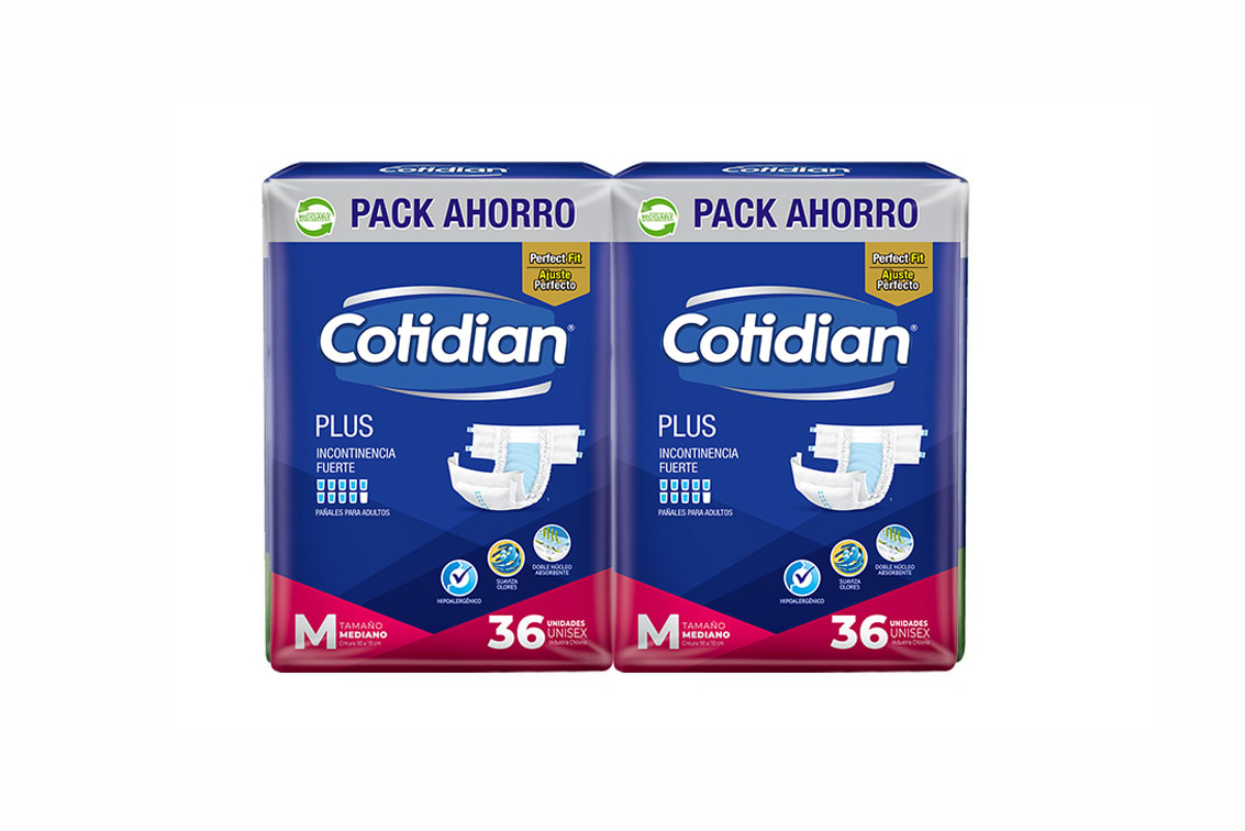 Pañal Cotidian Plus talla M x 36 uds., Manga x2 paq.1