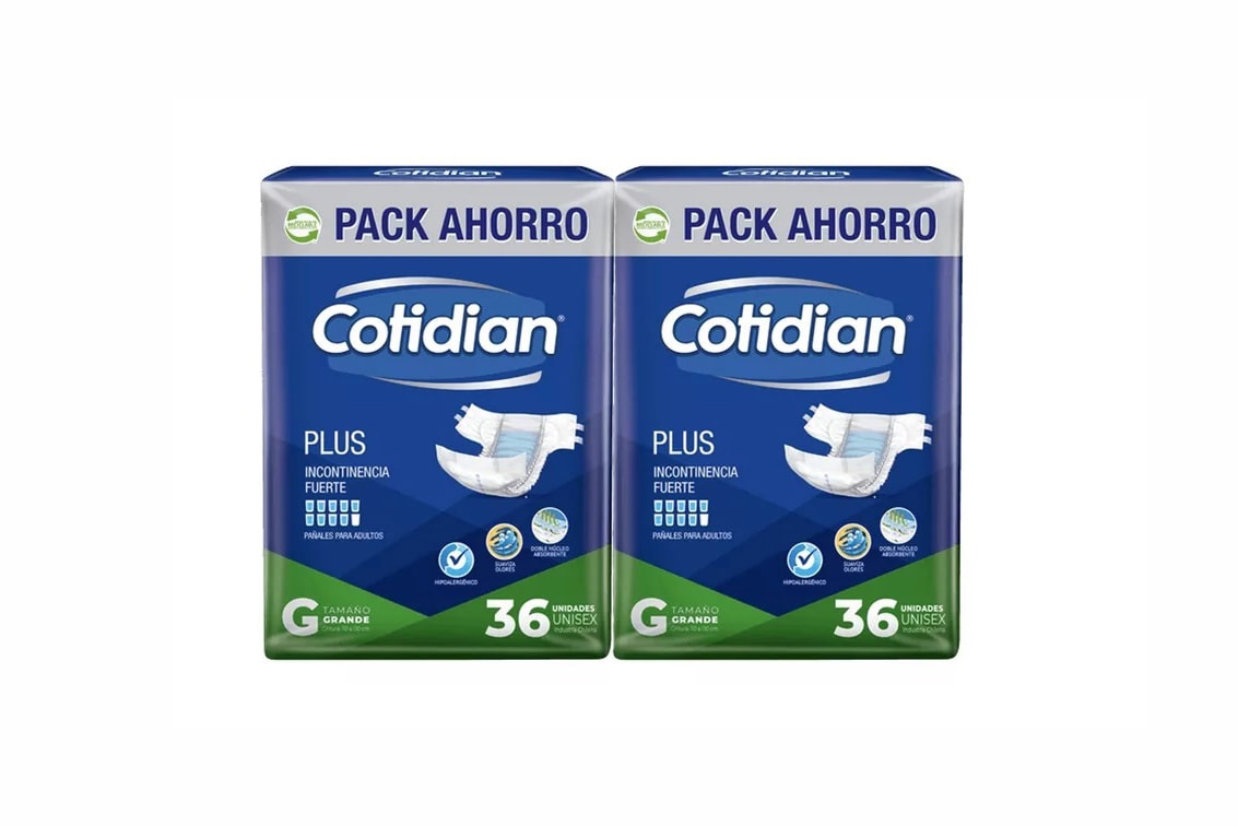 Pañal Cotidian Plus 36 uds. Talla G, Manga x2 Paq.1