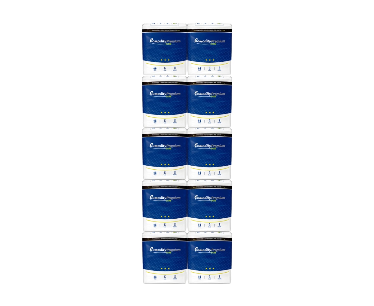 Pañal Comodity Premium Adulto Talla G x8 uds, Manga x10 Paq.1
