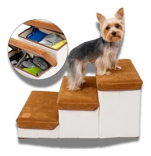 Escalera Para Perros Y Gatos Con Estantes Guardadores Café