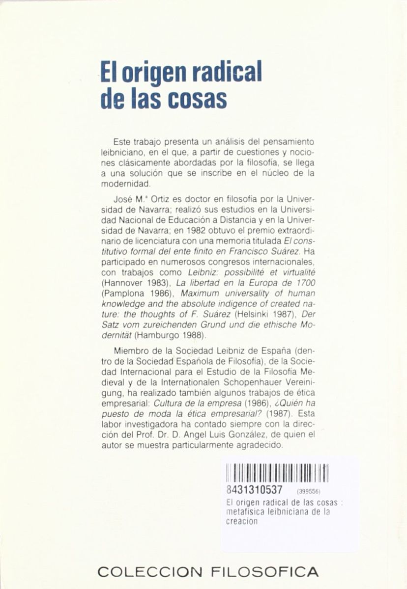 EL ORIGEN RADICAL DE LAS COSAS: metafísica leibniciana de la creacion2