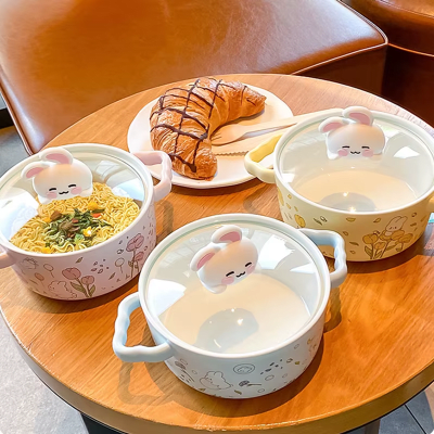 Bowl con Tapa Vidrio Conejo con Flores