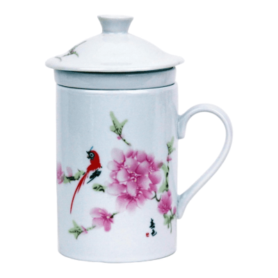 Taza Loza con Filtro Pajaro y Flores (43)