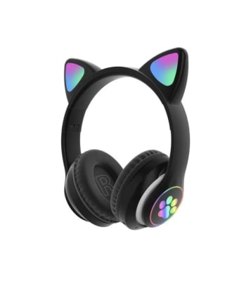Audífono Bluetooth Orejas Gato Negro Luces3