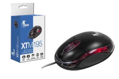 Mouse Óptico Alámbrico XTech 3 Botones XTM 195 Rojo/Negro1