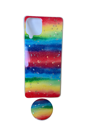 CARCASA A22 ARCO IRIS POP SOCKET AMARILLA1
